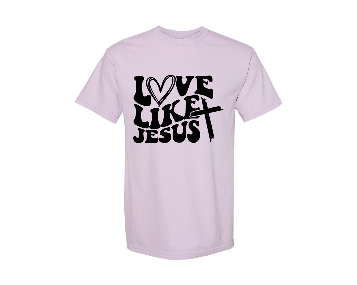brand:Comfort Colors|color:Orchid|Love Like Jesus Wavy 2 Graphic T-Shirt