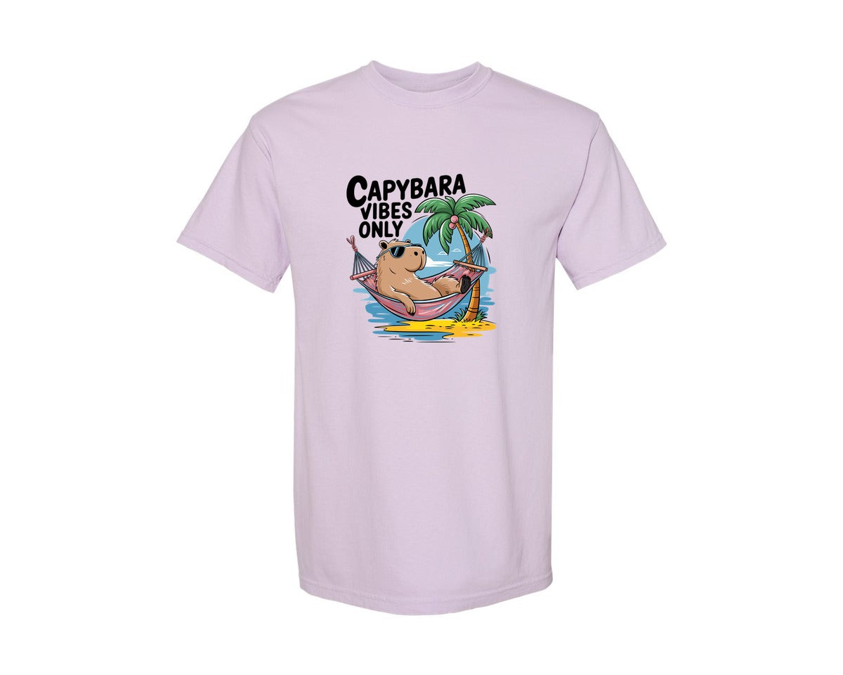 brand:Comfort Colors|color:Orchid|Capybara Vibes Only Summer T Shirt Print Graphic T-Shirt