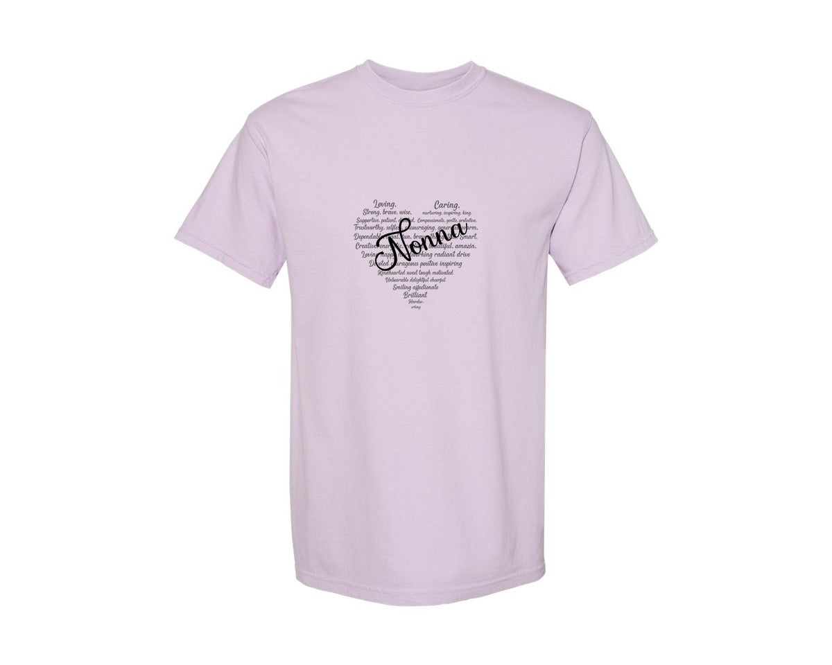brand:Comfort Colors|color:Orchid|Nonna Heart Shape Mothers Day Graphic T-Shirt