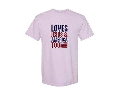 brand:Comfort Colors|color:Orchid|Loves Jesus And America Too Jesus Graphic T-Shirt