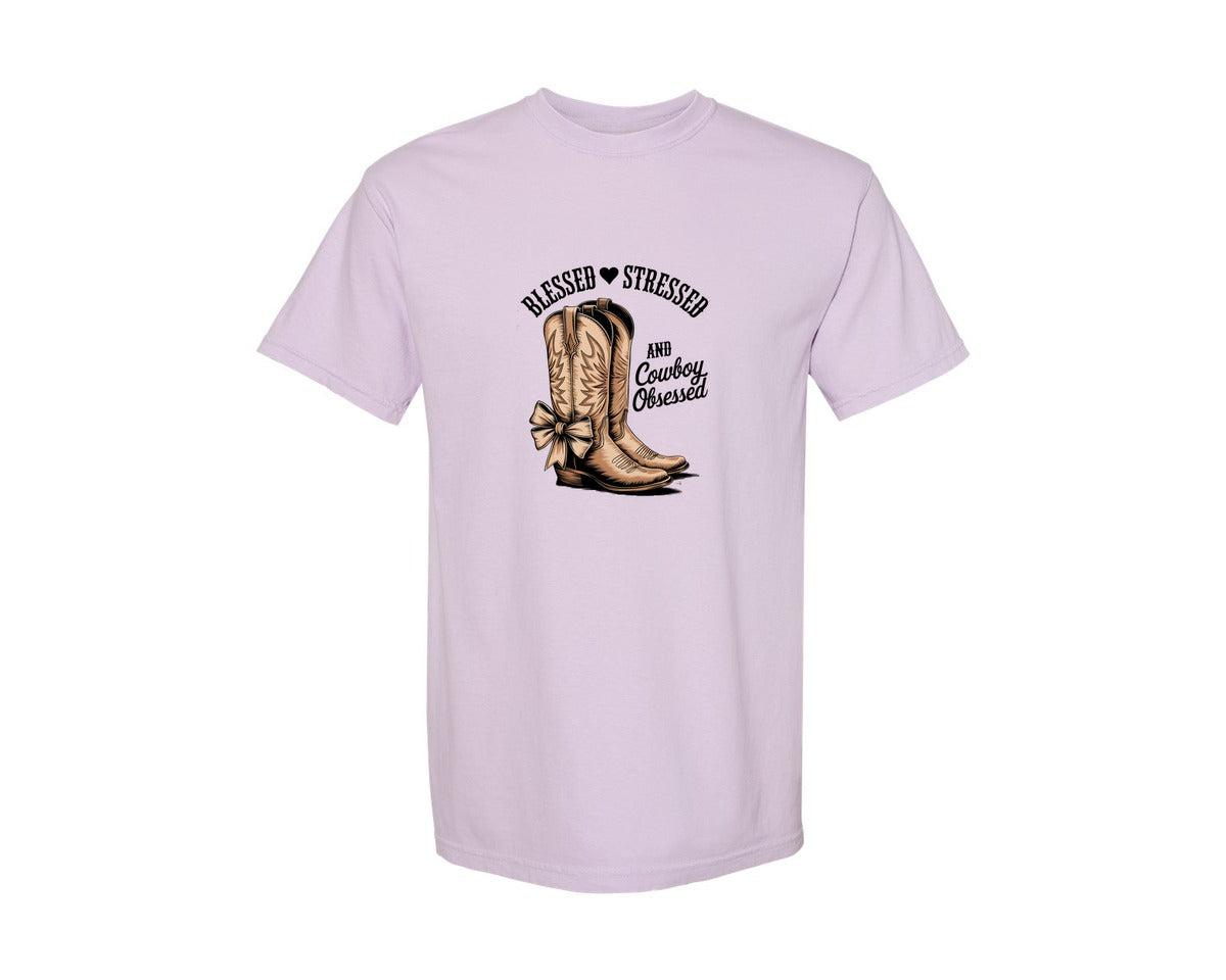 brand:Comfort Colors|color:Orchid|Blessed Stressed Mom Western Mothers Day 2 Graphic T-Shirt