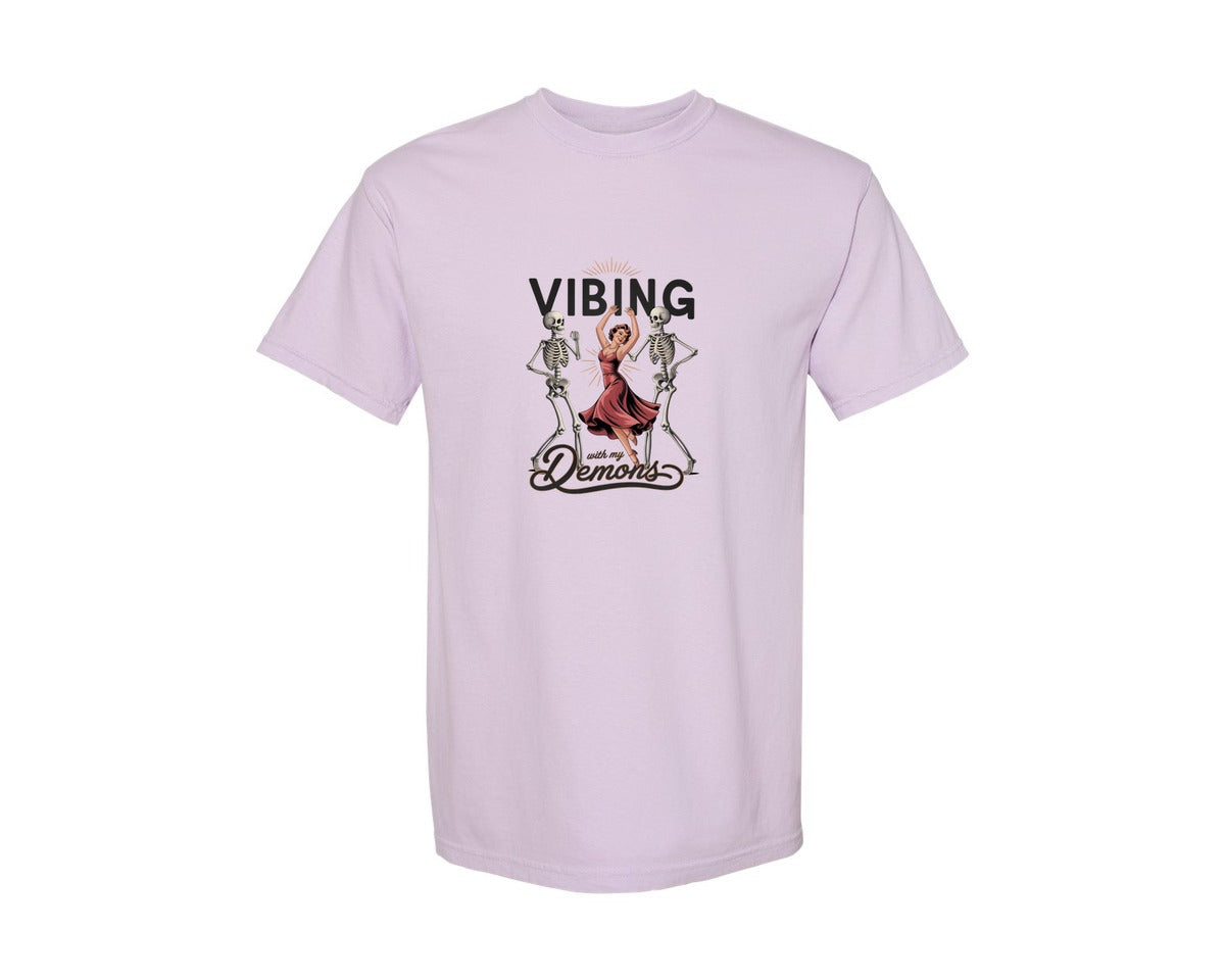 brand:Comfort Colors|color:Orchid|Vibing With My Demons Retro Gothic 2 Graphic T-Shirt