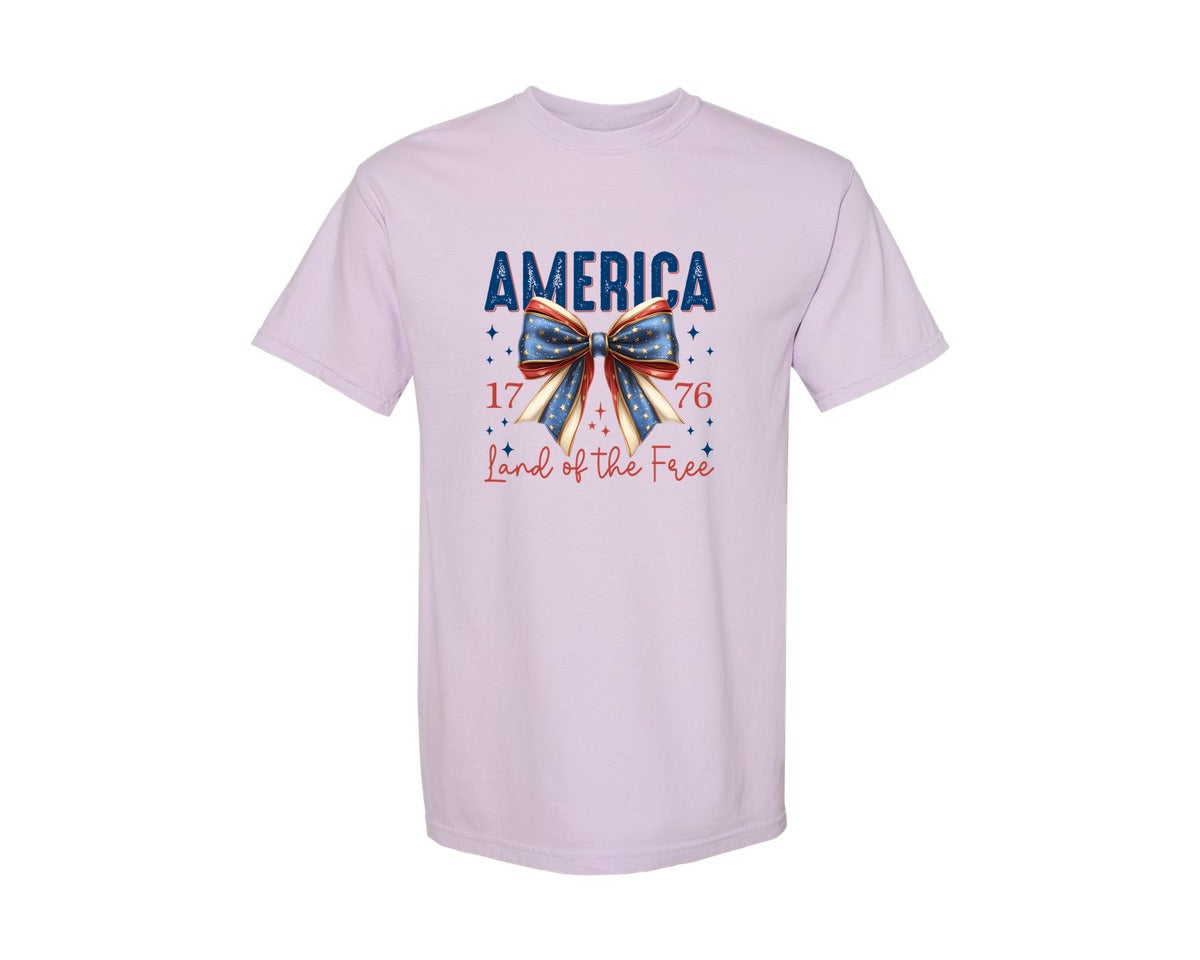 brand:Comfort Colors|color:Orchid|America Bow Land Of The Free Graphic T-Shirt