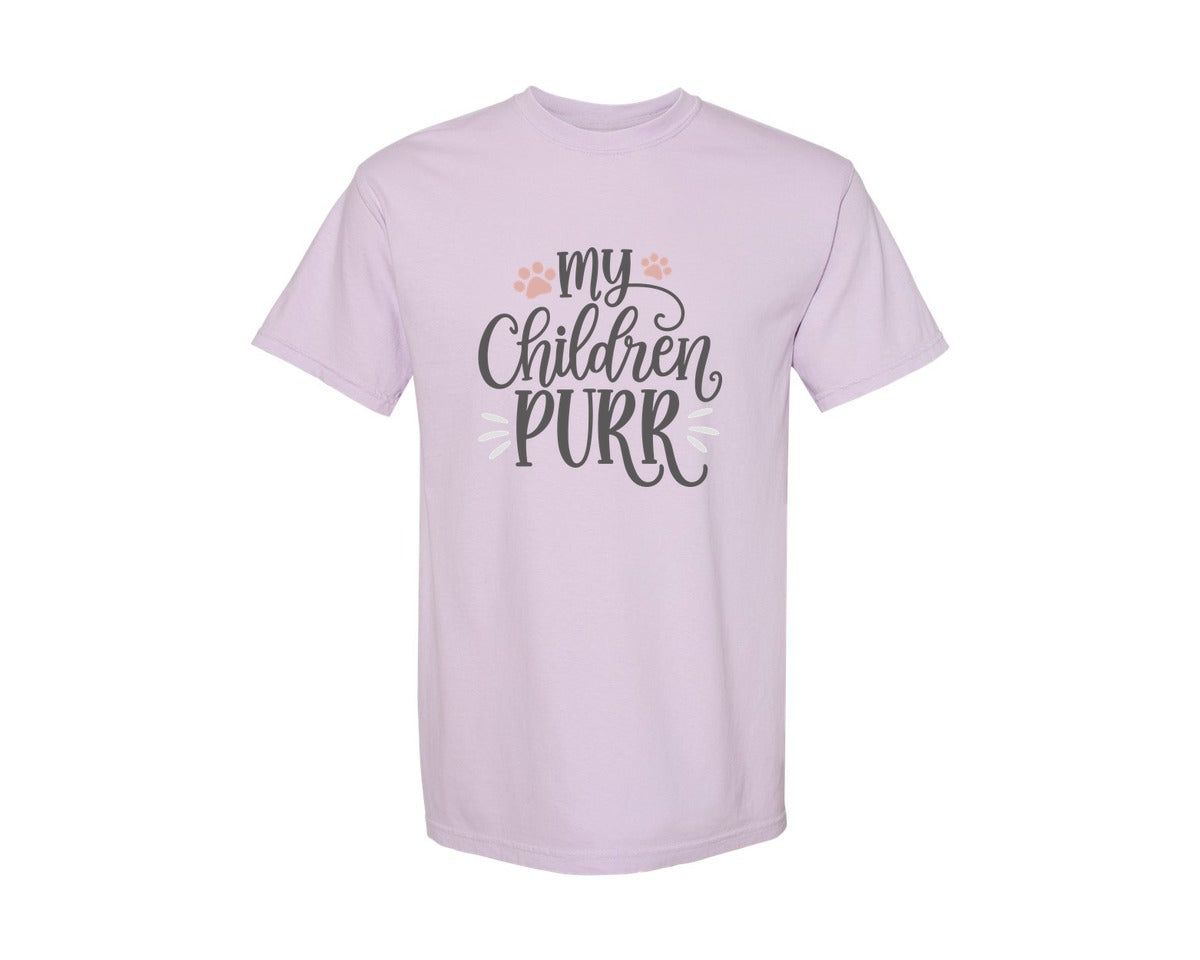 brand:Comfort Colors|color:Orchid|My Children Purr Cute Cat Quote Graphic T-Shirt