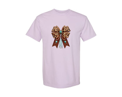 brand:Comfort Colors|color:Orchid|Western Leopard Bow Bohemian Coquette Graphic T-Shirt