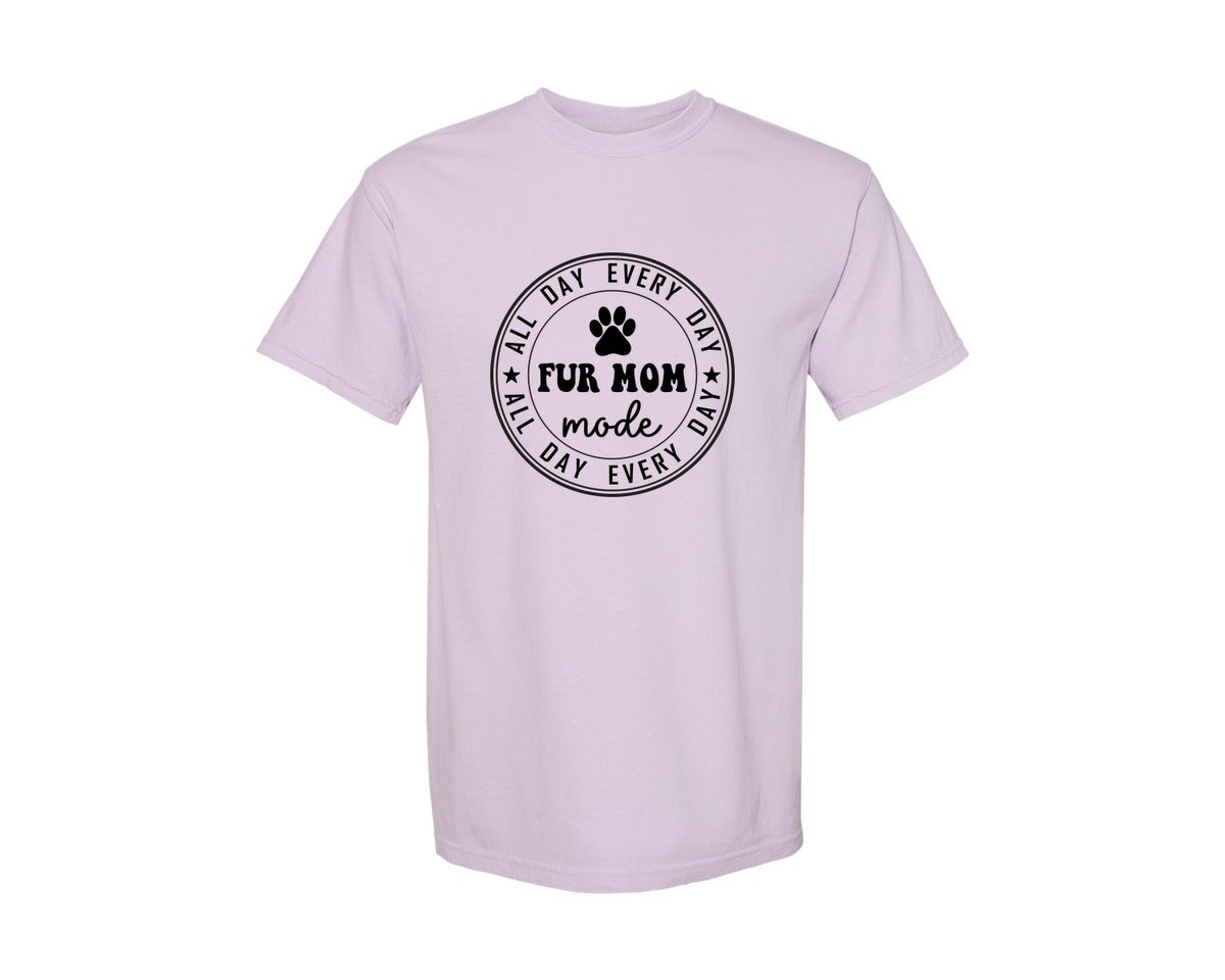 brand:Comfort Colors|color:Orchid|Fur Mom Funny Dog Mom Shirt Graphic T-Shirt