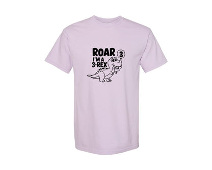 brand:Comfort Colors|color:Orchid|3 Rex Dinosaur Birthday Graphic T-Shirt