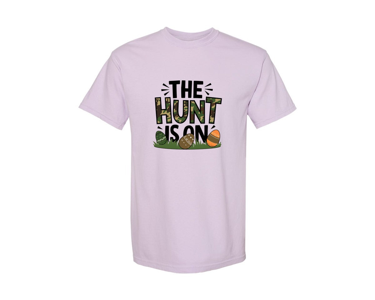 brand:Comfort Colors|color:Orchid|The Hunt Is On Camo Easter Egg Camo Graphic T-Shirt