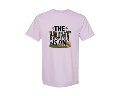 brand:Comfort Colors|color:Orchid|The Hunt Is On Camo Easter Egg Camo Graphic T-Shirt