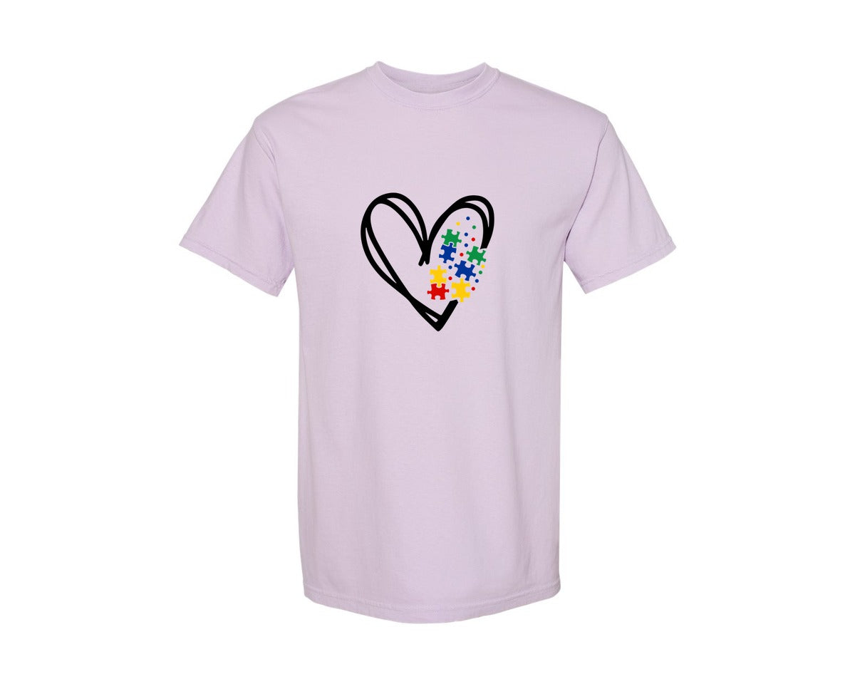 brand:Comfort Colors|color:Orchid|Autism Heart Autism Puzzle Graphic T-Shirt