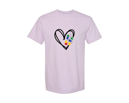 brand:Comfort Colors|color:Orchid|Autism Heart Autism Puzzle Graphic T-Shirt