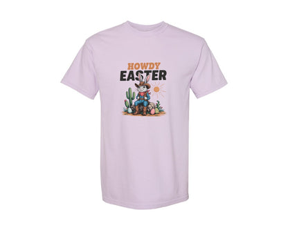 brand:Comfort Colors|color:Orchid|Howdy Easter Western Cowboy Bunny 2 Graphic T-Shirt