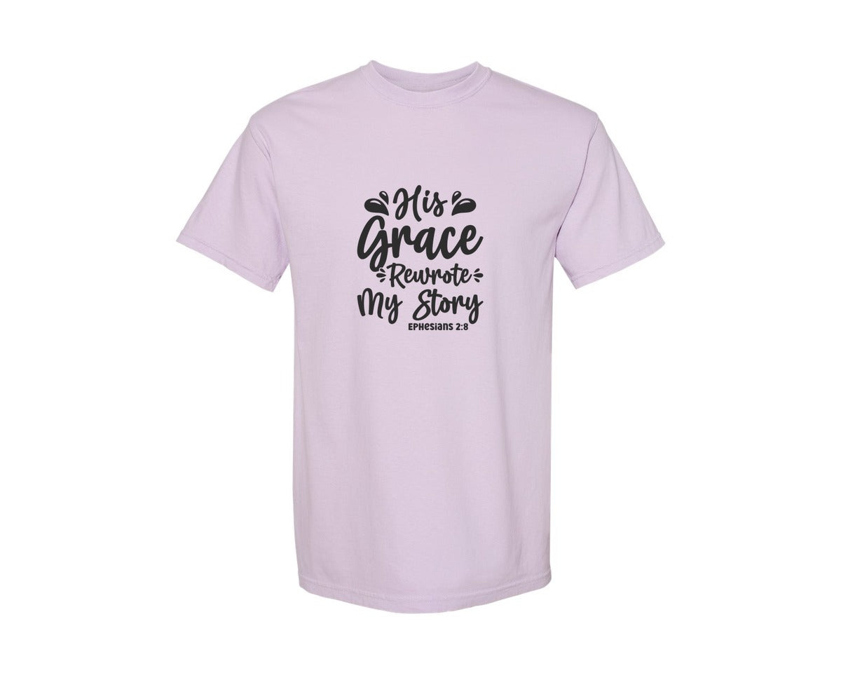 brand:Comfort Colors|color:Orchid|His Grace Rewrites My Story Graphic T-Shirt