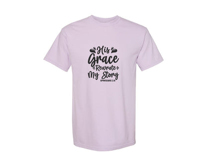 brand:Comfort Colors|color:Orchid|His Grace Rewrites My Story Graphic T-Shirt