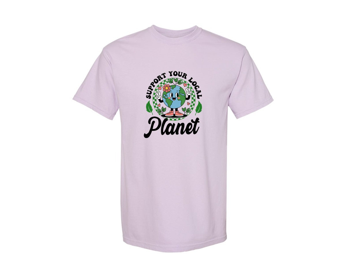 brand:Comfort Colors|color:Orchid|Earth Day Support Your Local Planet 2 Graphic T-Shirt