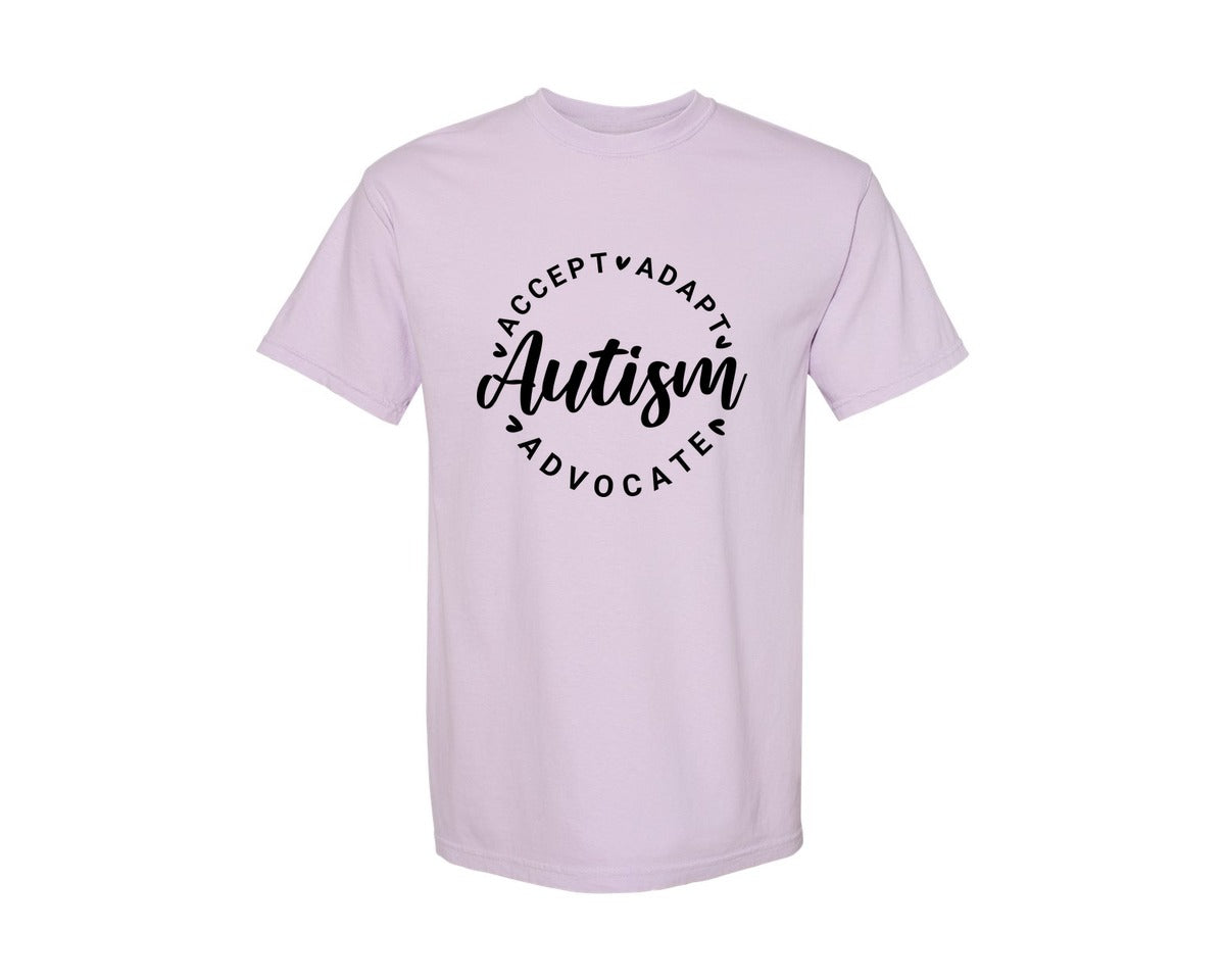 brand:Comfort Colors|color:Orchid|Autism Awareness Accept Adapt Advocate 4 Graphic T-Shirt