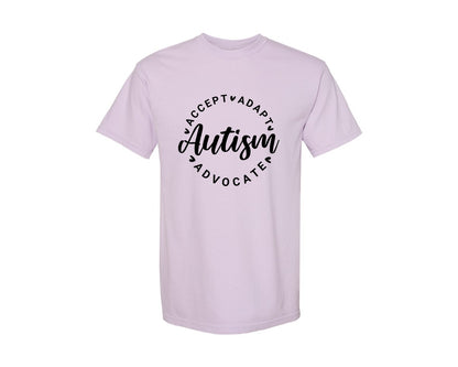 brand:Comfort Colors|color:Orchid|Autism Awareness Accept Adapt Advocate 4 Graphic T-Shirt