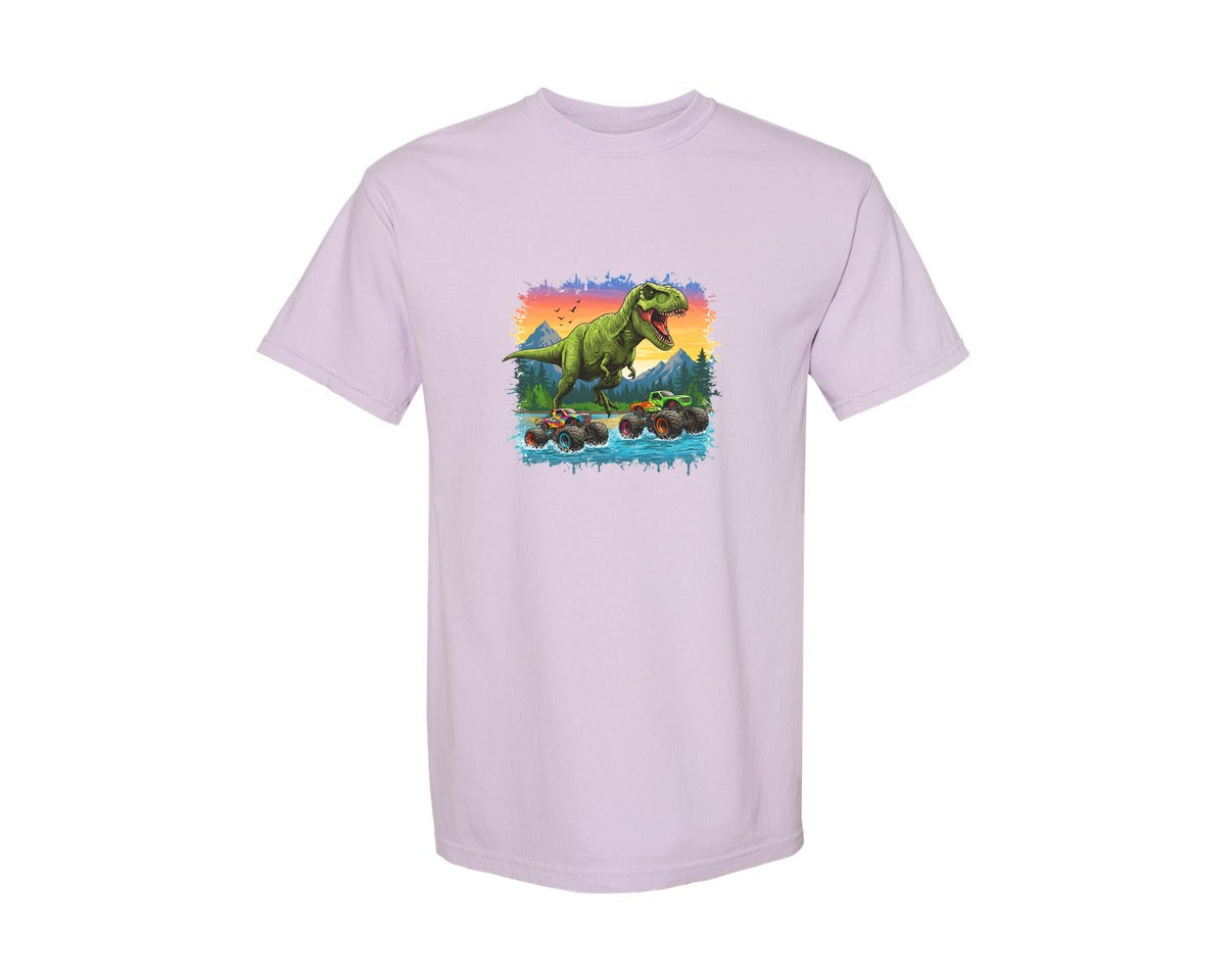 brand:Comfort Colors|color:Orchid|Dinosaur Monster Truck T Rex Graphic T-Shirt
