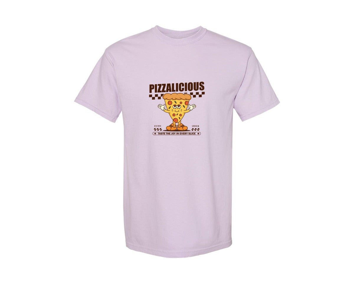 brand:Comfort Colors|color:Orchid|Vintage Slice Pizza Cartoon Character Graphic T-Shirt