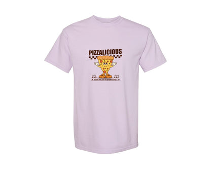 brand:Comfort Colors|color:Orchid|Vintage Slice Pizza Cartoon Character Graphic T-Shirt