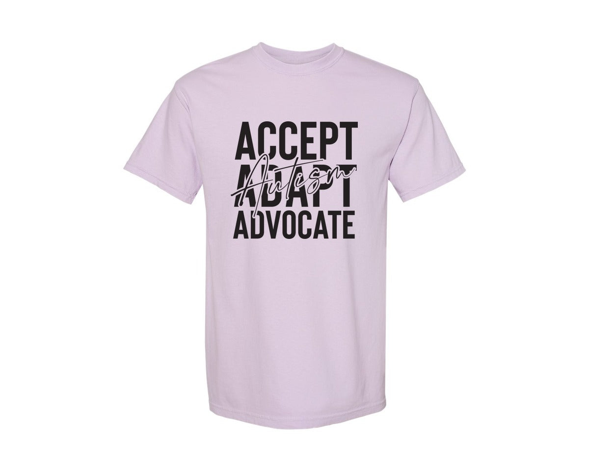brand:Comfort Colors|color:Orchid|Accept Adapt Advocate Autism Graphic T-Shirt