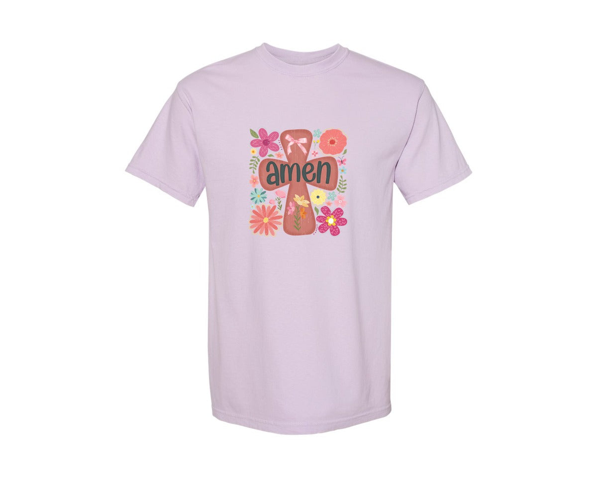 brand:Comfort Colors|color:Orchid|Boho Floral Amen Christian Graphic T-Shirt