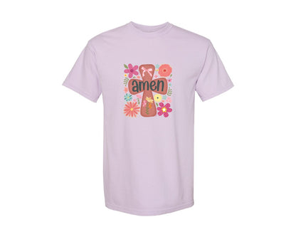 brand:Comfort Colors|color:Orchid|Boho Floral Amen Christian Graphic T-Shirt