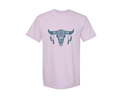 brand:Comfort Colors|color:Orchid|Western Bull Skull Aztec Boho Longhorn Graphic T-Shirt