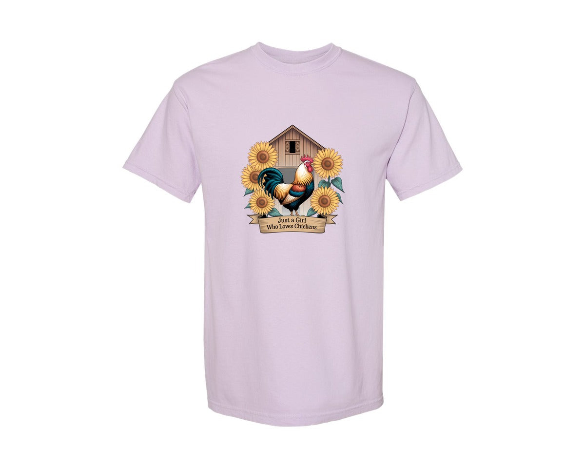 brand:Comfort Colors|color:Orchid|Just A Girl Who Loves Chickens 8 Graphic T-Shirt