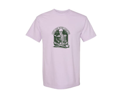 brand:Comfort Colors|color:Orchid|Just One More Chapter Skeleton Coffee 2 Graphic T-Shirt