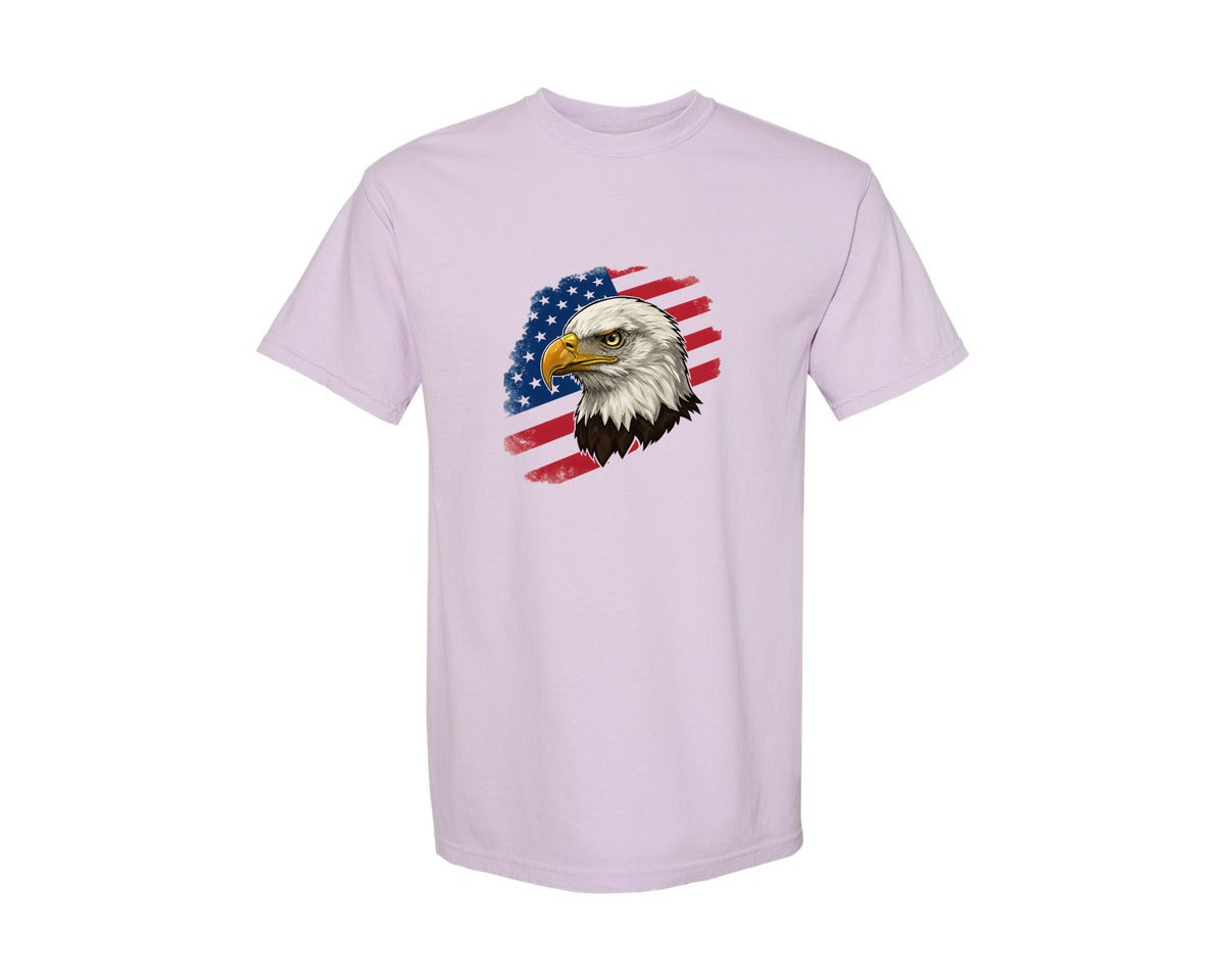 brand:Comfort Colors|color:Orchid|American Eagle With Flag Patriotic Graphic T-Shirt