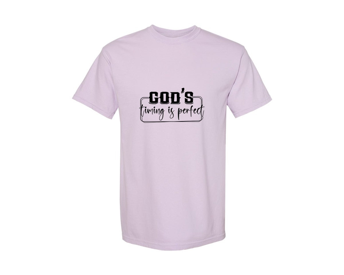 brand:Comfort Colors|color:Orchid|Gods Timing Is Perfect Sleeve Design Graphic T-Shirt