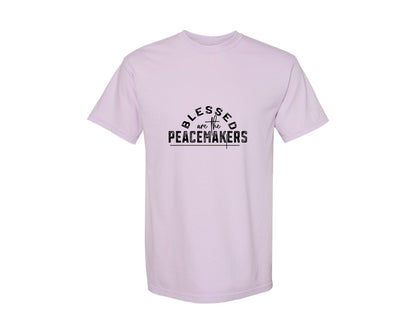 brand:Comfort Colors|color:Orchid|Blessed Are The Peacemakers Sleeve 3 Graphic T-Shirt