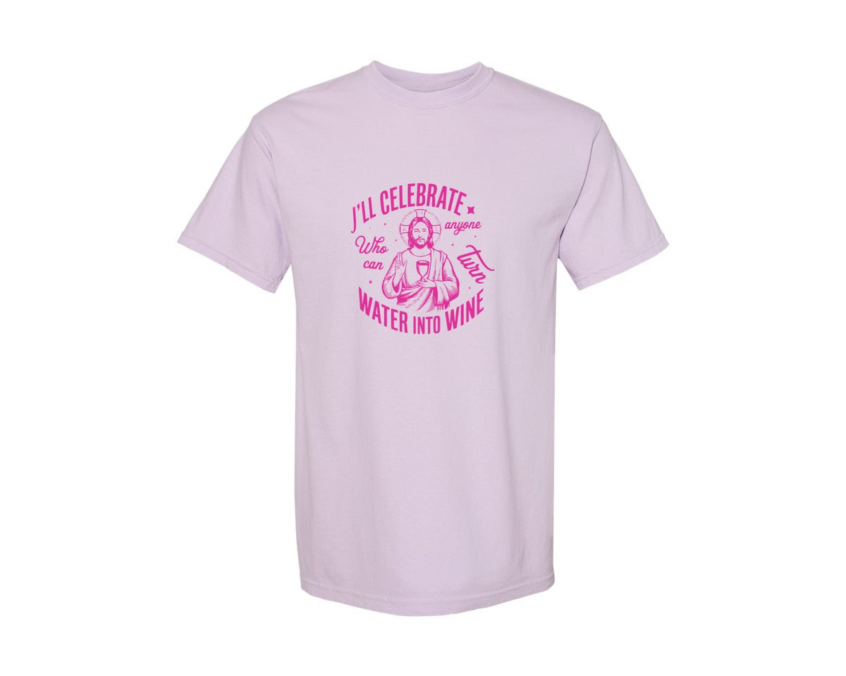 brand:Comfort Colors|color:Orchid|Jesus Water Into Wine Design Graphic T-Shirt