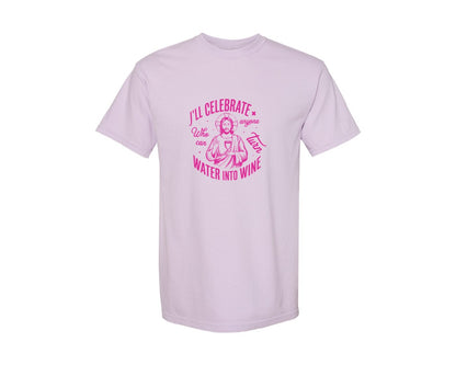 brand:Comfort Colors|color:Orchid|Jesus Water Into Wine Design Graphic T-Shirt