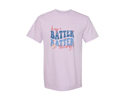 brand:Comfort Colors|color:Orchid|Retro Baseball Hey Batter Batter Swing Graphic T-Shirt