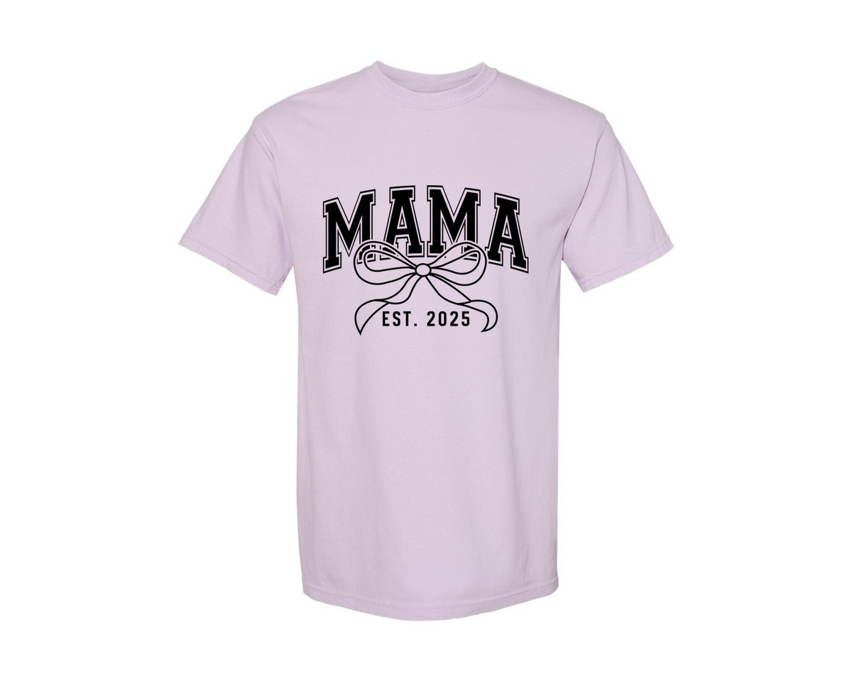 brand:Comfort Colors|color:Orchid|Mama Bow Varsity Graphic T-Shirt