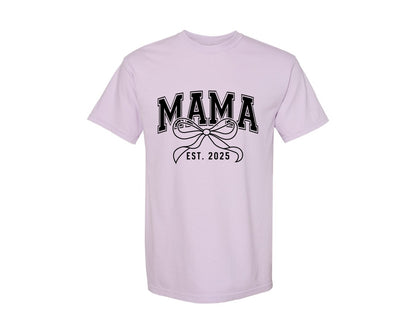 brand:Comfort Colors|color:Orchid|Mama Bow Varsity Graphic T-Shirt