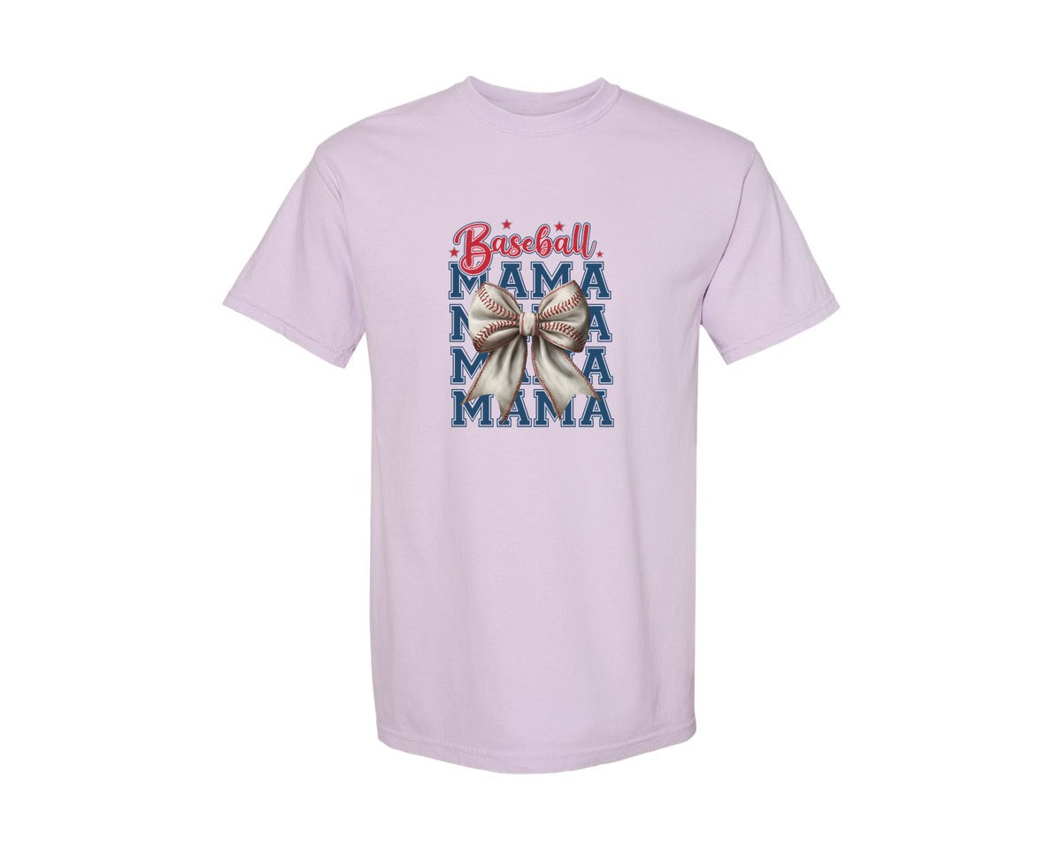 brand:Comfort Colors|color:Orchid|Baseball Mama Baseball Coquette Bow 8 Graphic T-Shirt