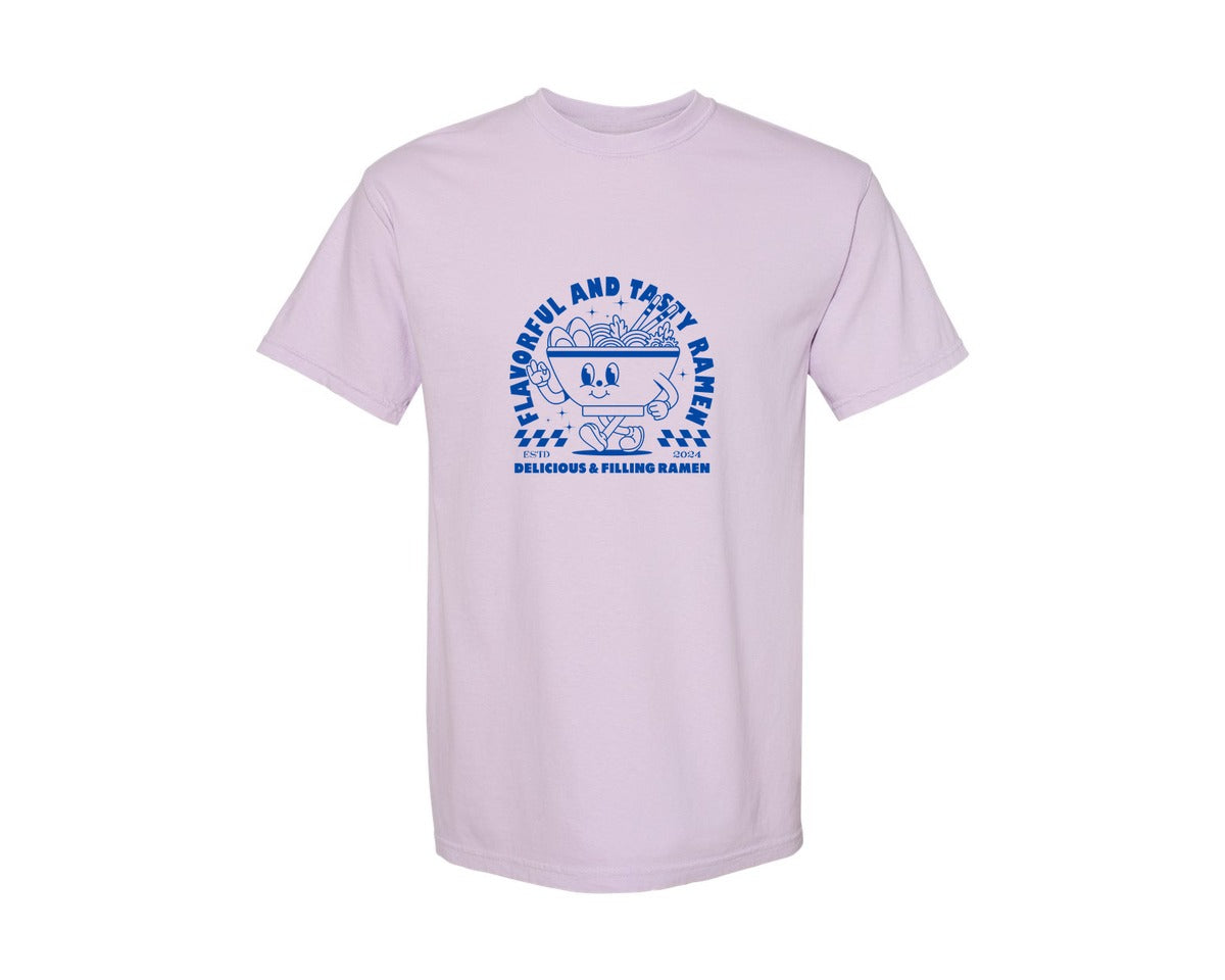 brand:Comfort Colors|color:Orchid|Retro Ramen Noodle Cartoon Mascot Design Graphic T-Shirt