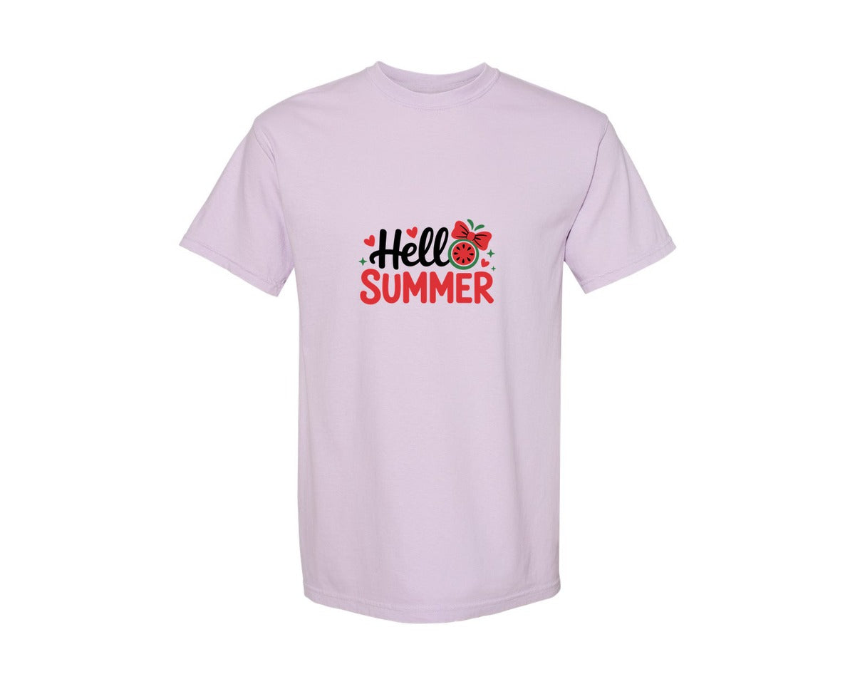 brand:Comfort Colors|color:Orchid|Summer Vibes With Watermelon Bow Graphic T-Shirt