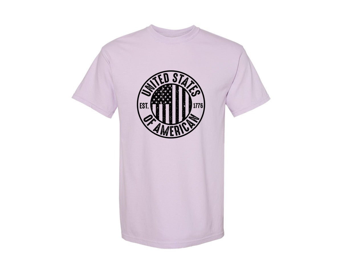 brand:Comfort Colors|color:Orchid|United States Of America Patriotic Graphic T-Shirt