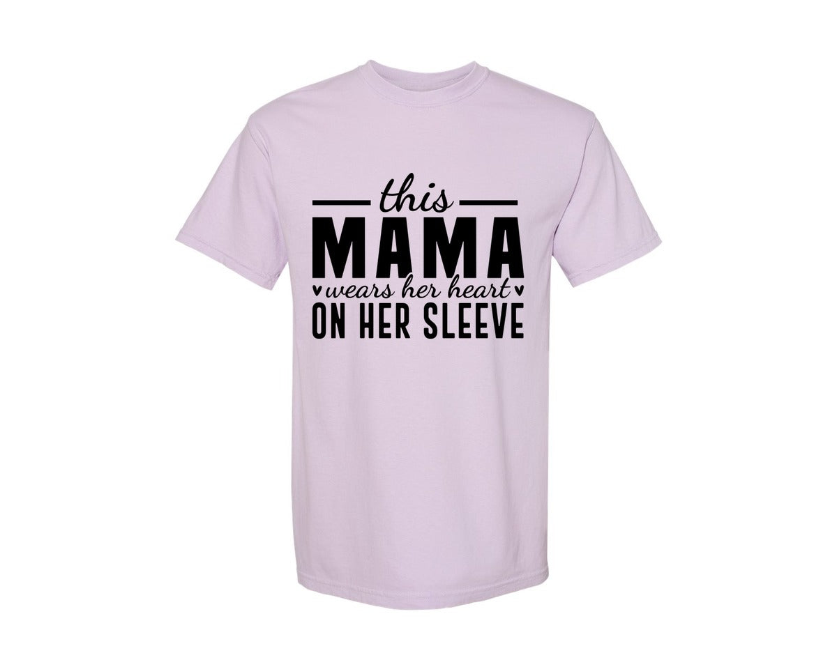 brand:Comfort Colors|color:Orchid|This Mama Wears Her Heart On Her Sleeve 77 Graphic T-Shirt