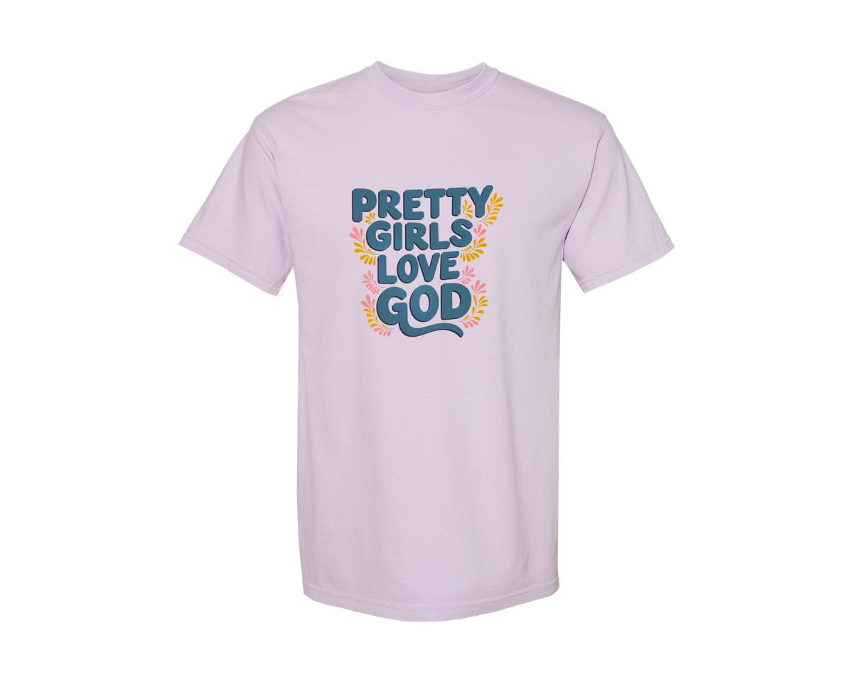 brand:Comfort Colors|color:Orchid|Pretty Girls Love God Christian 3 Graphic T-Shirt