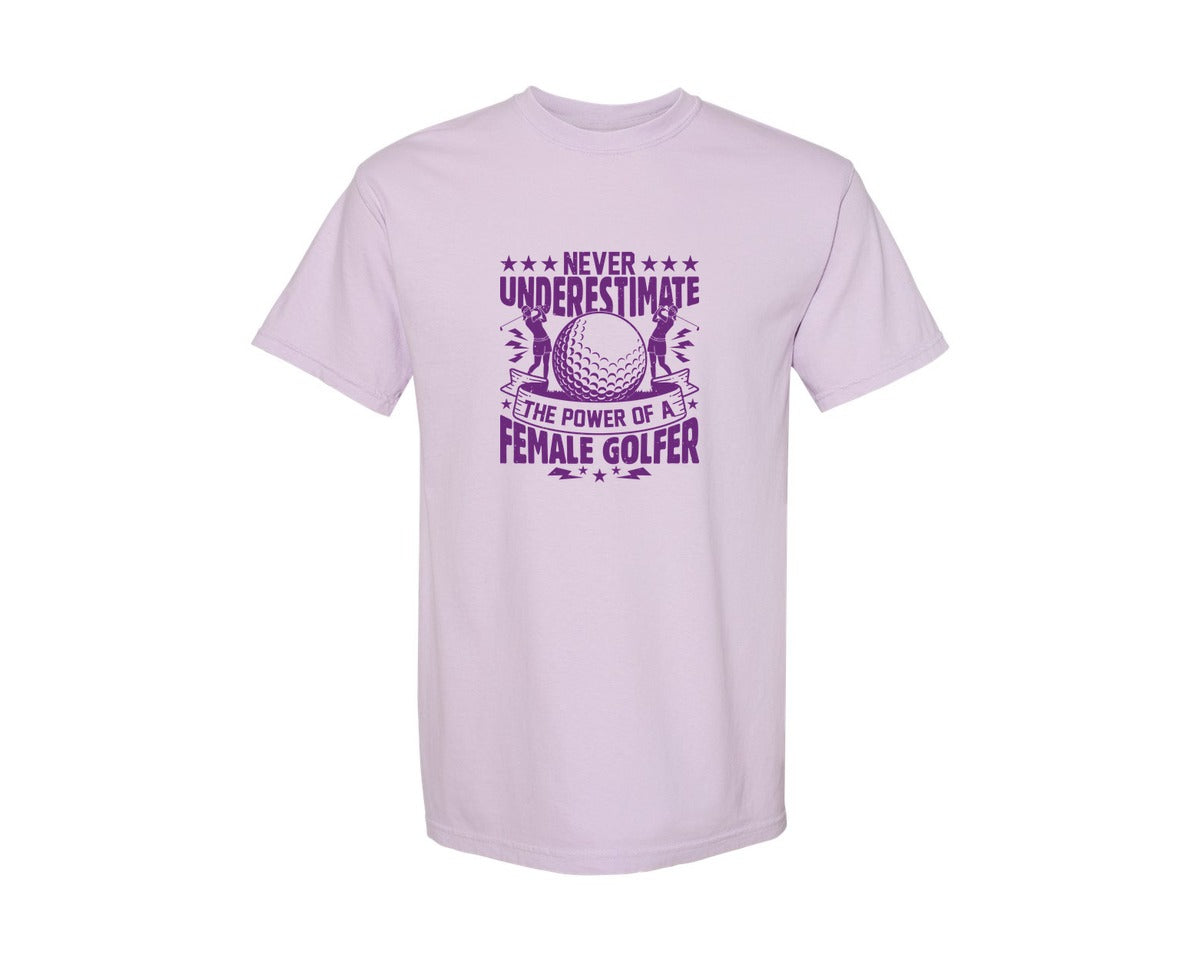 brand:Comfort Colors|color:Orchid|Female Golfer Golf Club T Shirt Design Graphic T-Shirt