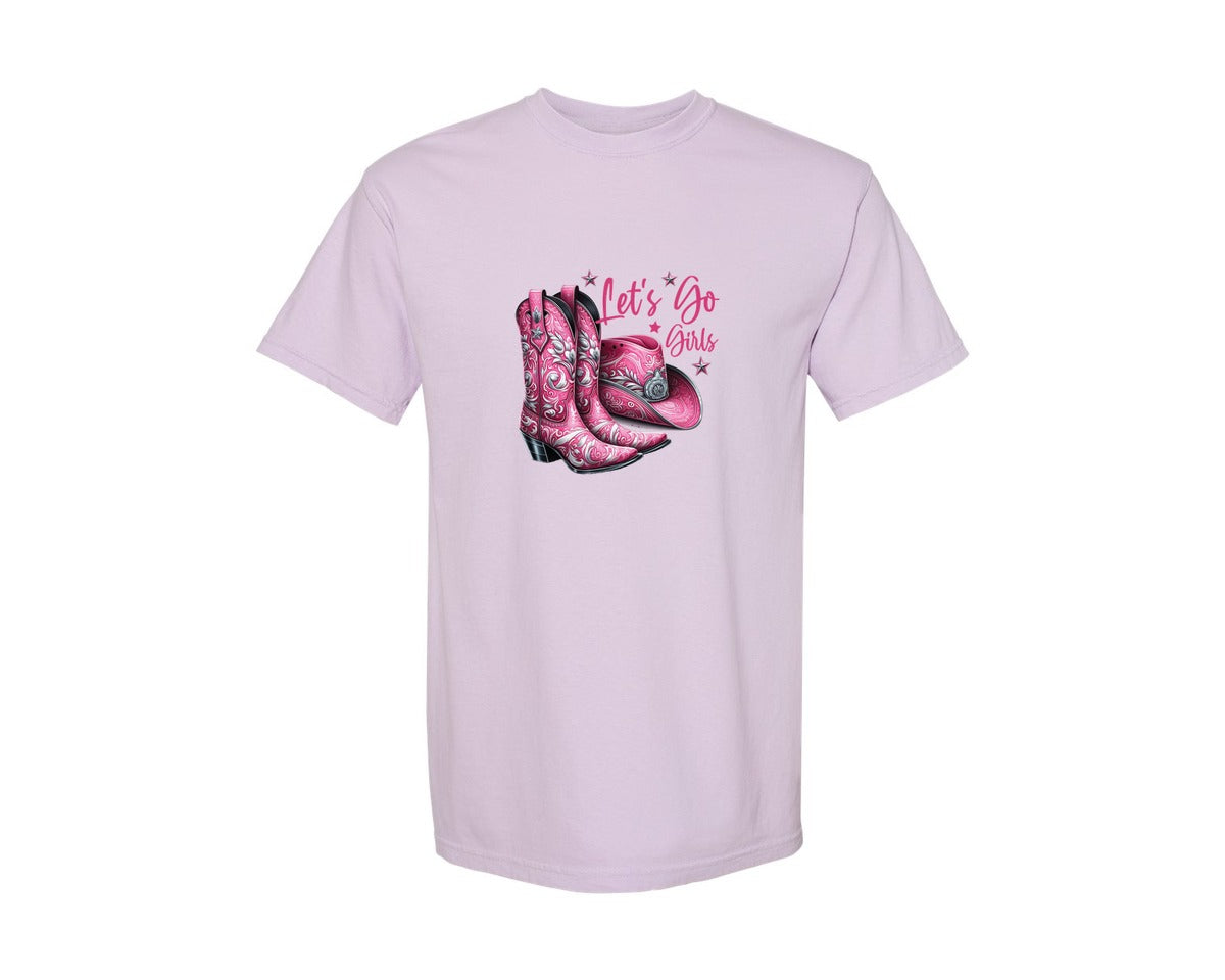 brand:Comfort Colors|color:Orchid|Lets Go Girls Cowgirl Boots 2 Graphic T-Shirt