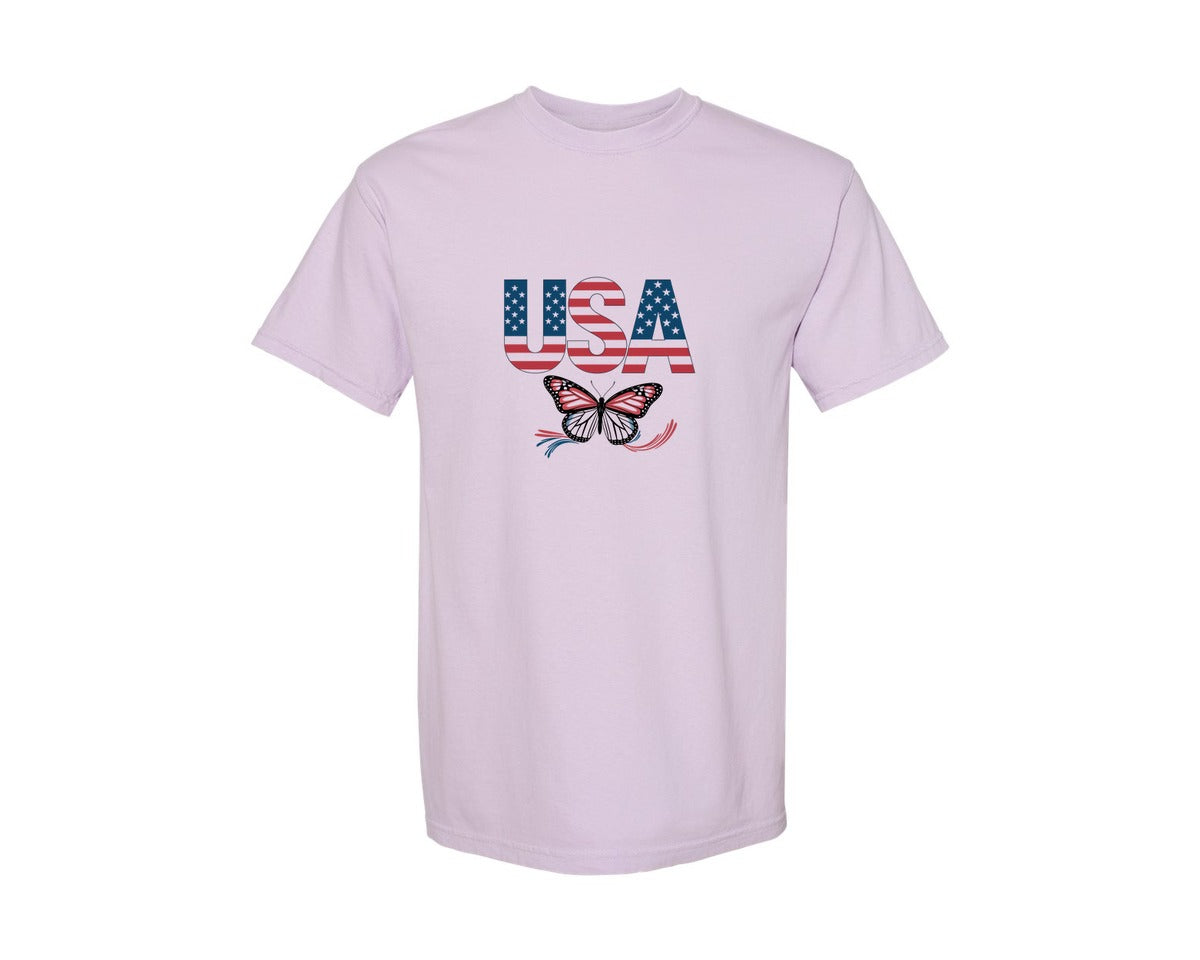 brand:Comfort Colors|color:Orchid|Usa Butterfly Patriotic Graphic T-Shirt