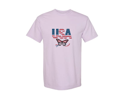 brand:Comfort Colors|color:Orchid|Usa Butterfly Patriotic Graphic T-Shirt