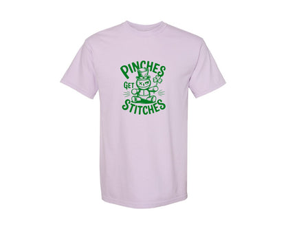 brand:Comfort Colors|color:Orchid|Pinches Get Stitches Funny St Patri Graphic T-Shirt