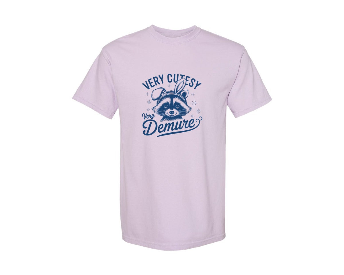 brand:Comfort Colors|color:Orchid|Very Cutesy Very Demure Raccoon T Shirt Graphic T-Shirt